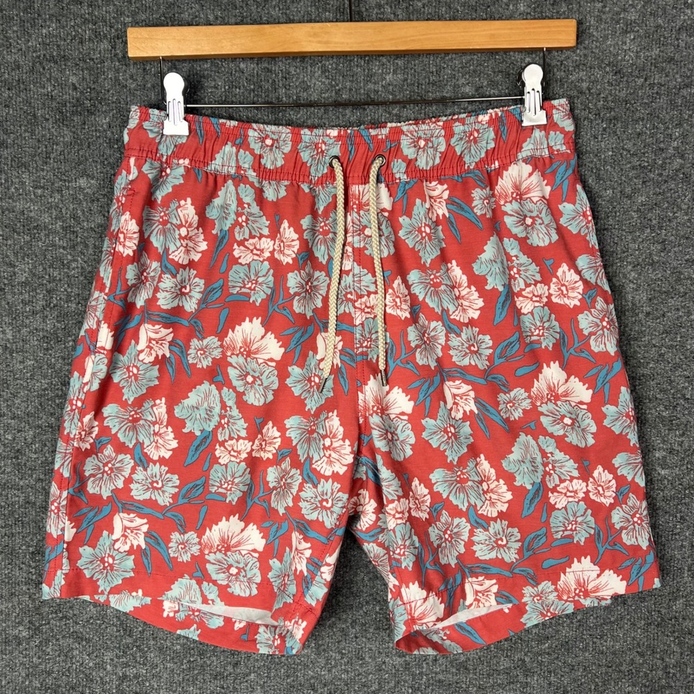 Faherty Mens XL Floral Swim Trunks Red Blue Recycled Polyester Board Shorts